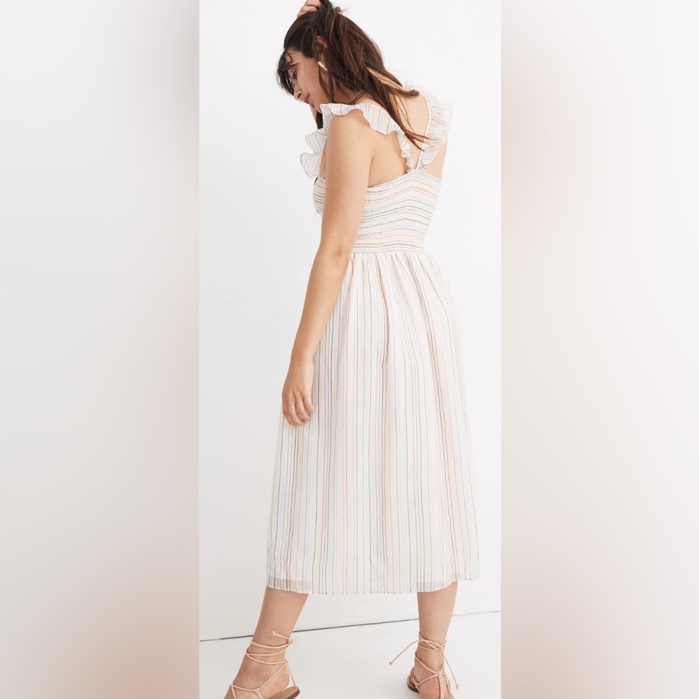 Madewell Ruffle-Strap Smocked Dress in Rainbow Stripe - Picture 3 of 10